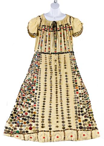 1930s Depression-Era Handmade Dress and Shawl. Decorated with Buttons.